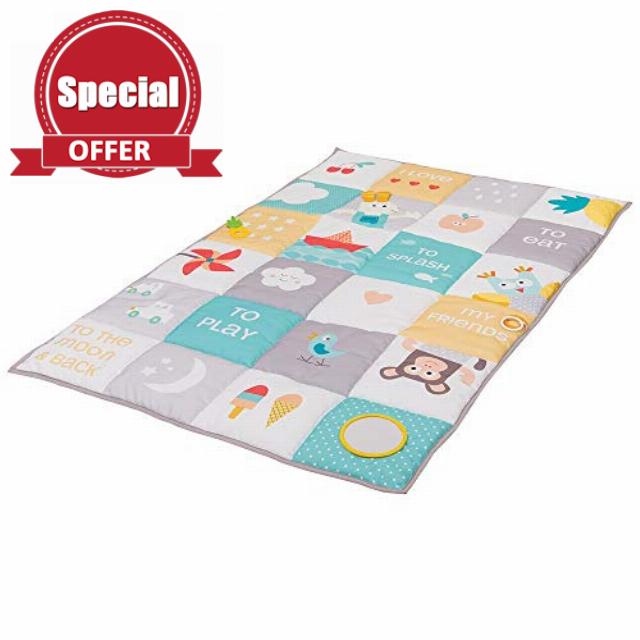 Taf Toys I Love Big Mat. Baby Activity Play Mat. 150 x 100cm. Soft Coloured & Thickly Padded Playmat. Foldable. With Teether