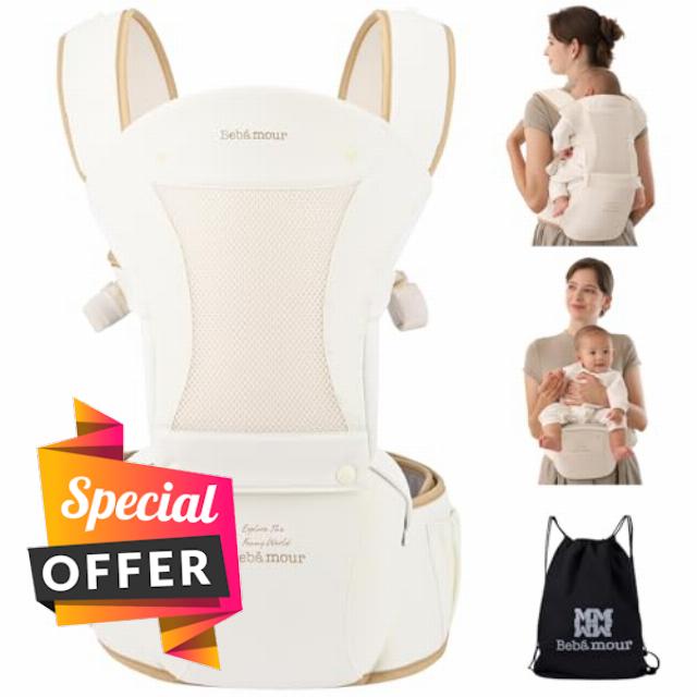 Bebamour Baby Carrier Newborn to Toddler Baby Carrier Hipseat 0-36Months with Head Hood