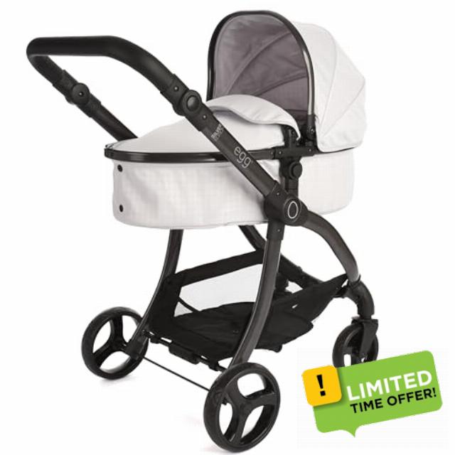 Roma egg 2-in-1 Baby Toy Dolls Pram - Houndstooth Silver Toy Pushchair with Adjustable Handle