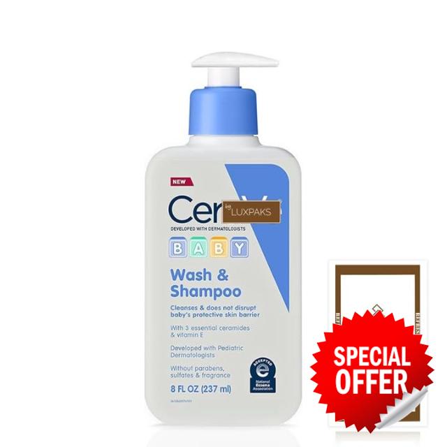 Wipe Bundled with Cereve Baby Wash & Shampoo (8 oz) – For Tear-Free Baby Bath Time