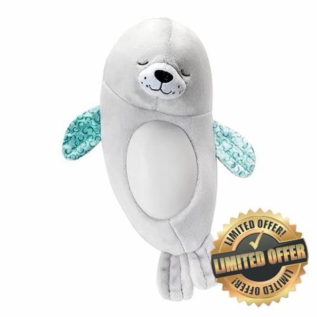 Infantino - Sweet Dreams Sound & Light Soother - Musical Seal Nightlight - Soft Plush with Light and Melodies - Relaxing - Seal Plush Toy - Easy to Clean - Baby Toy - OM+ - Grey - One Size