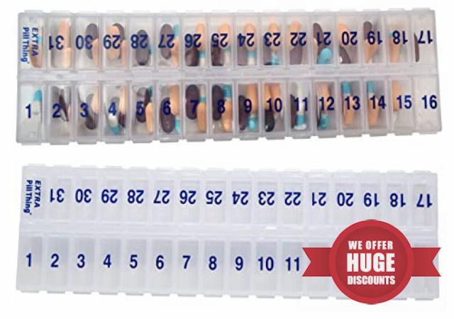 31 Day Once-a Day Monthly Pill Planner Organizer w/Removable Lid for Easy Loading - Large Compartment Pill Box Stores Medications for Entire Month (Clear - 2 Pack)