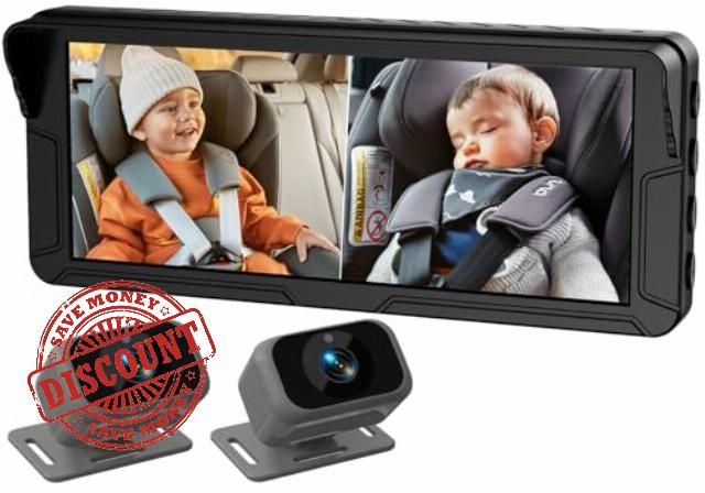 Tomoia 2-Kids Baby Car Camera for Seat – 6.9” Split Screen Ultrawide HD Display with 2 Cameras