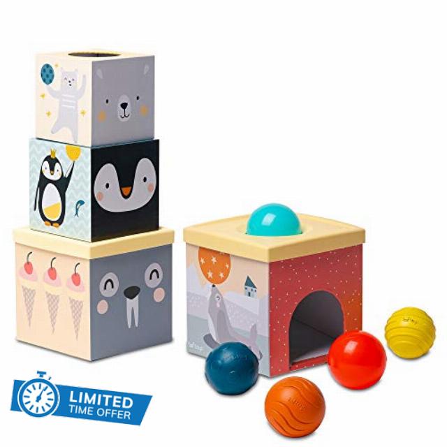 Taf Toys Ball Drop Stacker Toy. Baby Stacking Toy for Tummy Time Developmental Educational Toy. Stack The Tower