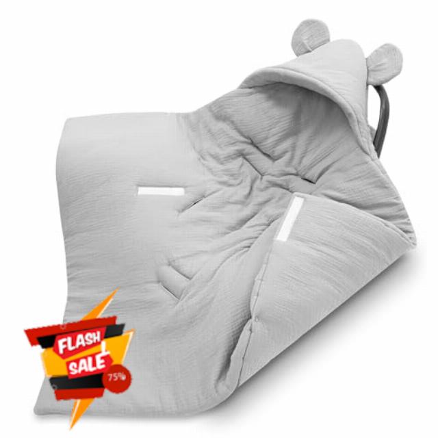 Swaddle Blanket Baby Muslin 90x90 cm footmuff for car seat or Stroller Ideal for Newborns in Warmer Weather Breathable and Lightweight Gray