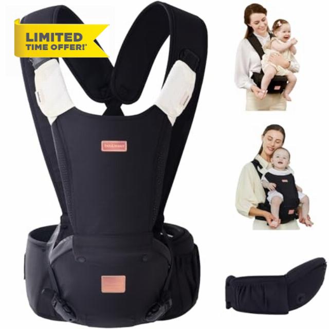 Bebamour Baby Carrier Newborn to Toddler X Series Baby Carrier Hipseat with 2PCS Teething Pads