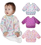 Lictin Baby Feeding Bibs with Sleeves - 5pcs Feeding Bibs Apron Waterproof, Baby Bibs with Long S...