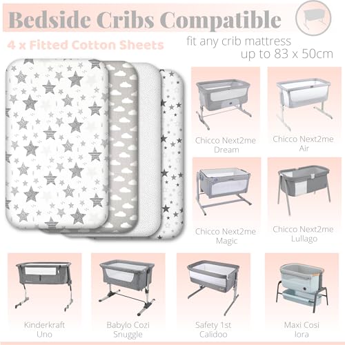 to fit Bedside Cribs - Made in Europe – 83 x 50 cm (Grey Patterns