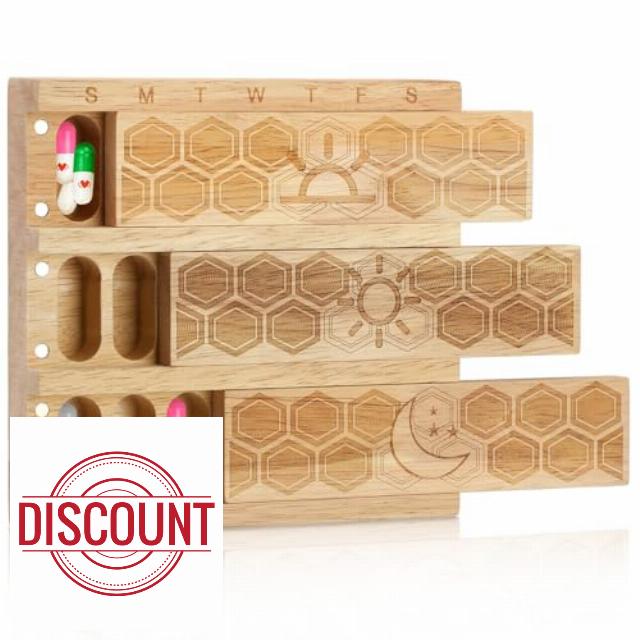 Hushee Wood Weekly Pill Organizer 3 Times a Day 7 Day Large Pill Box Holder Daily Pill Case Pill Dispenser Pill Sorter Pill Containers 7 Day 3 Times a Day for Fish Oil Supplements Outdoor Travel