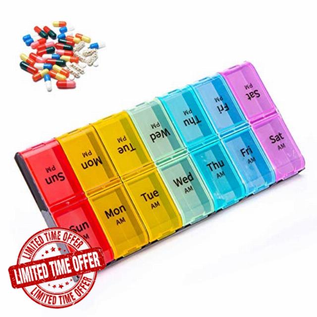 Pill Box Organiser 7 Day Weekly 2 Times A Day Pill Dispenser Storage Case Weekly Pill Organizer for Medication