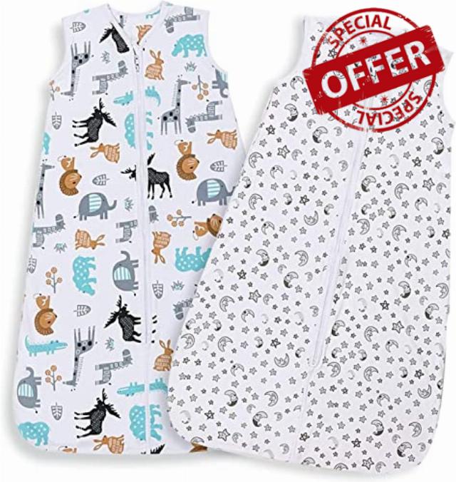 Lictin Baby Sleeping Bag 0.5 Tog-100% Cotton 2 PCS Baby Wearable Blanket Sleeping Sack with Adjustable Length 85-105cm for 18 to 36 Months Toddle