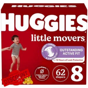Huggies Little Movers Baby Nappies Size 8 - Pack of 62