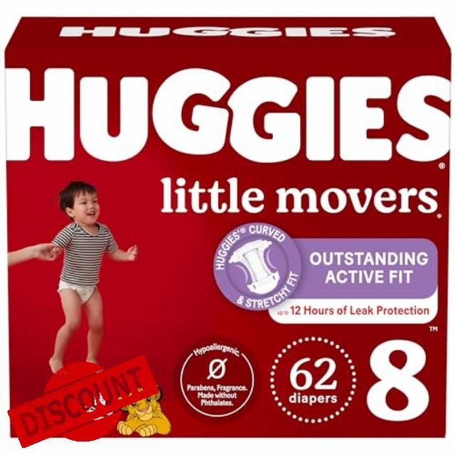 Huggies Little Movers Baby Nappies Size 8 - Pack of 62