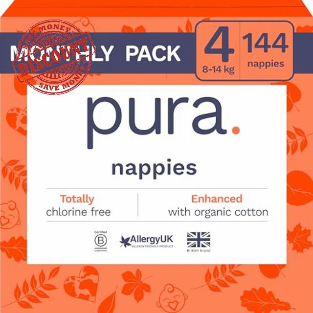 Pura Eco Baby Nappies - Size 4 (8-14kg / 18-31 lbs)