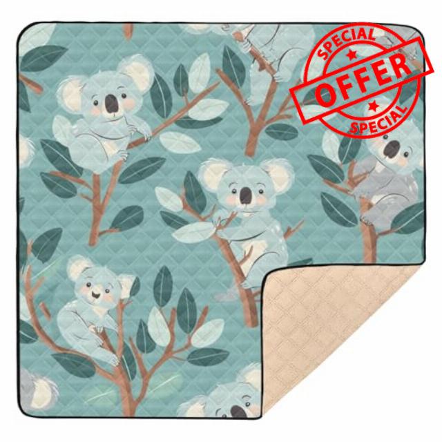 Cute Animal Koala Seafoam Blue Soft Padded Baby Care Play mat for Floor Comfortable Foldable Tummy Time & Crawling Mat for Babies Infants Toddlers