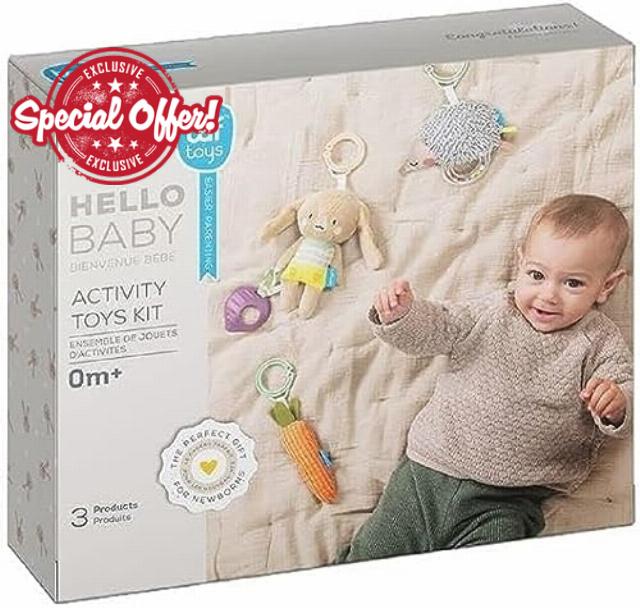 Taf Toys Urban Garden Baby Activity Toys Kit Gift Set. 3 Plush Cuddly Sensory Toys for Babies. Travel Toys Attachable to Gym