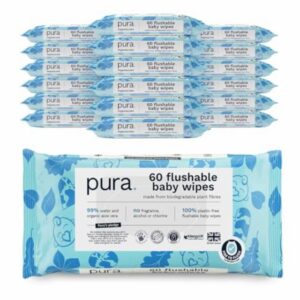 Pura Flushable Baby Wipes - 18 x 60 per pack (1080 Wipes) 100% Plastic Free