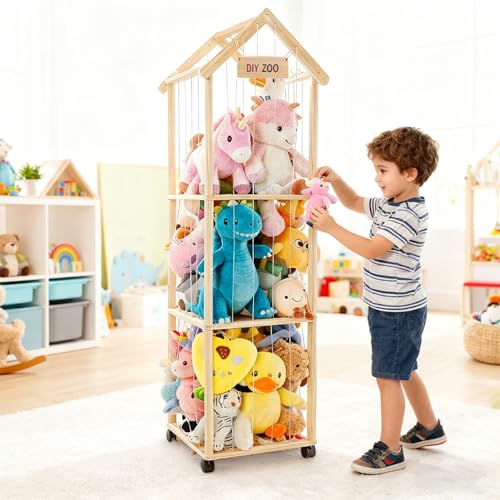 Large Soft Cuddly Toy Storage Zoo with Elastic Band for Kids Room