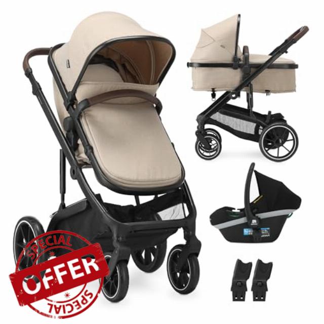 Deryan Noa 3-in-1 Stroller with Car Seat - Multifunctional Stroller with Carrycot