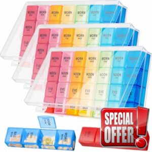 Dandat 3 Pack Weekly Pill Organizer 4 Times a Day Large 7 Day Pill Box Travel Daily Pill Cases Pill Holder 28 Days Dispenser for Hold Vitamins/Fish Oils
