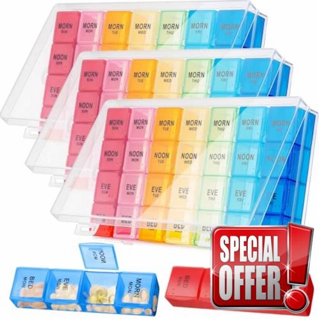 Dandat 3 Pack Weekly Pill Organizer 4 Times a Day Large 7 Day Pill Box Travel Daily Pill Cases Pill Holder 28 Days Dispenser for Hold Vitamins/Fish Oils