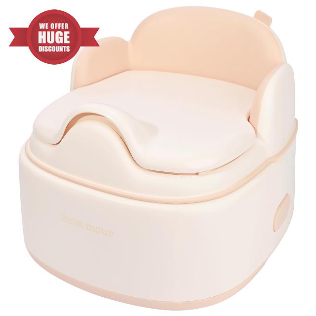 Bebamour Potty Training Toilet 3 in 1 Multi-Functional Potty Seat Detachable Baby Potty Step Stool Anti-Slip Stable Potty Training Toilet with 100 Pack Trash Bags (Pink)
