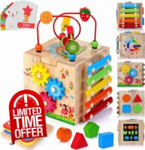HELLOWOOD Wooden Activity Cube Baby Toys