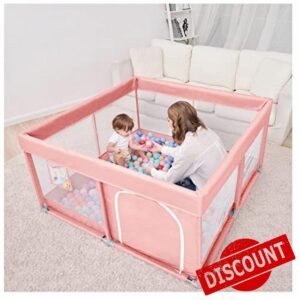 PandaEar Pink Large Baby Playpen for Toddlers