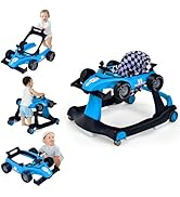 GYMAX Baby Walker, 4 in 1 Foldable Toddler Push Along Walker with Wheels, Music Tray, Lights and ...