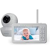 Two spherical white cameras above a monitor displaying split-screen baby images. Monitor shows