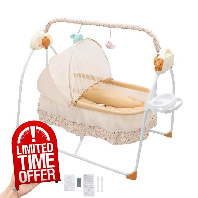 SOLOCJNL Electric Baby Cradle Dual Control 5-Speed Swing Foldable Rocking Crib 25Kg Bluetooth Safety Baby Chair From Birth With 12 Songs & Timing & 2 Plush Toys & Bottle Holder & Mosquito Ne