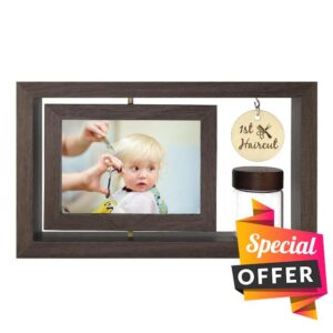 Custom My First Haircut Keepsake Frame - Rotatable Display of Before and After Haircut Photos with Glass Keepsake Jar for Baby Hair