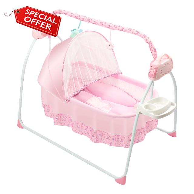 HPDTZ Electric Baby Cradle Bassinet Swing with Mattress Remote Control Timing Function Adjustable Swing for Infant 0 to 18 Months Indoor Outdoor Use (Pink)