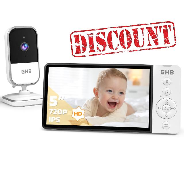GHB Baby Monitor with Camera and Night Vision 5'' 720P HD Video Baby Monitor Camera IPS Screen