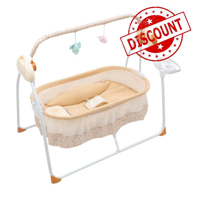 whsiodj Electric Baby Cradle 5 Speed Rocking Bluetooth Lullabies Foldable Portable 55lbs Capacity Breathable Mosquito Net Safety Straps for 0-18 Months Nursery Living Room (Khaki)