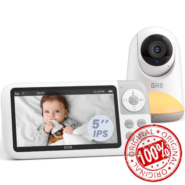 GHB Baby Monitor with Camera and Night Vision Pan-Tilt Zoom 5" 720P Video Baby Monitor