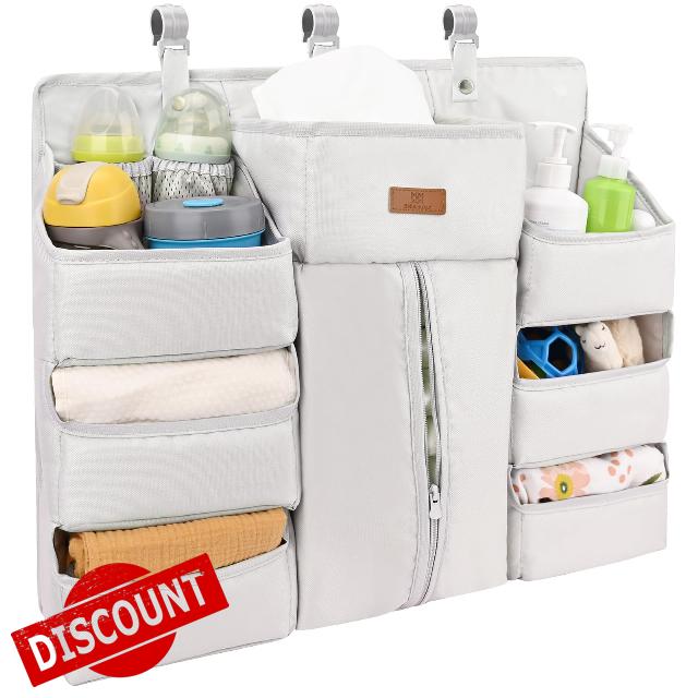 Bebamour Baby Diaper Organizer Hanging for Changing Table and Crib Diaper Stacker Nursery Organizers for Baby Essentials Diaper Organizer for Crib(Grey)