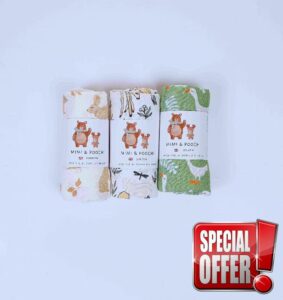 Baby Swaddle Blanket - Soft 100% Cotton Swaddles for Newborn - Large Muslin Cloths - Pack of 3 - Baby Essentials for Newborn -Unisex - 120x110cm (Animal Print)