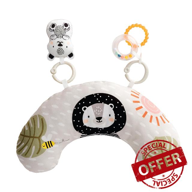 Taf Toys Ergonomic Tummy Time Cushion with Teether and Rattle - Soft and Supportive Baby Cushion for Enhanced Motor Skills Developme
