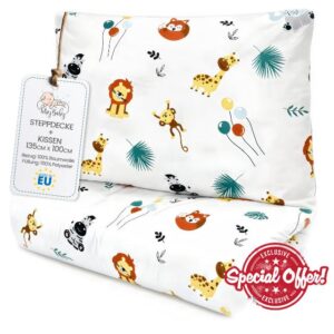 Totsy Baby Toddler Duvet Pillow Set 100x135 cm Quilt 40x60cm Cushion - Coton Lightweight Breathable Bedding Insert for Cot Nursery Travel Cots bed Insert Only 100 x 135 Oeko-tex Safari