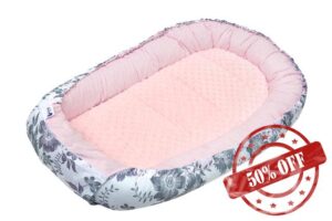 Medi Partners Baby Nest Pod for Newborn Babynest Sleep Bed - 100x60x15 Lounger Essentials 0-12 Months sleeping bilateral Cocoon 100% Cotton (Berry with pink Plush)