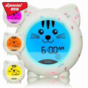 Zeepy 4-Phase Toddler Sleep Trainer Clock | USB Rechargeable Cute Kids Alarm Clock | Drop Proof Baby Night Light | Science-Backed For Better Bedtime Routines - Kip the Kitty