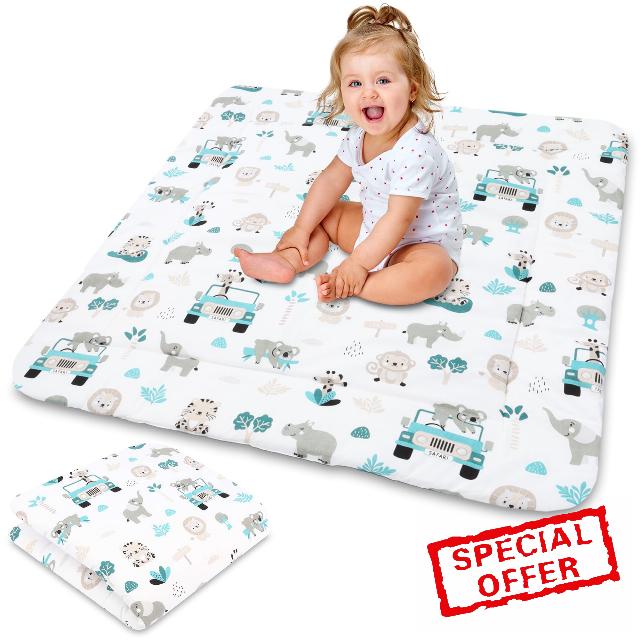 Play Mat for Baby Cotton Playmat Foldable Large - Soft Padded Floor Rug for Kids and Babies Washable Portable mat for Nursery Oeko-Tex certified