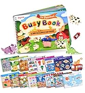 Text reads 'Image 4' and 'Busy Book'. Spiral-bound children's activity book with colorful cartoon animals on cover, shown with multiple educational flashcards below.