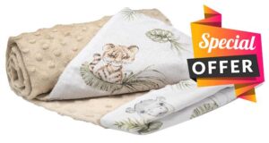 Medi Partners Baby Blanket Newborn Pram Soft 100% Cotton 75x100 Cot Toddler Comfort universal Cuddly Fluffy Crawling Plush bilateral Blankets (Safari with beige Plush)