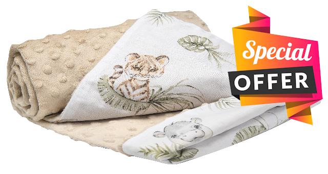 Medi Partners Baby Blanket Newborn Pram Soft 100% Cotton 75x100 Cot Toddler Comfort universal Cuddly Fluffy Crawling Plush bilateral Blankets (Safari with beige Plush)