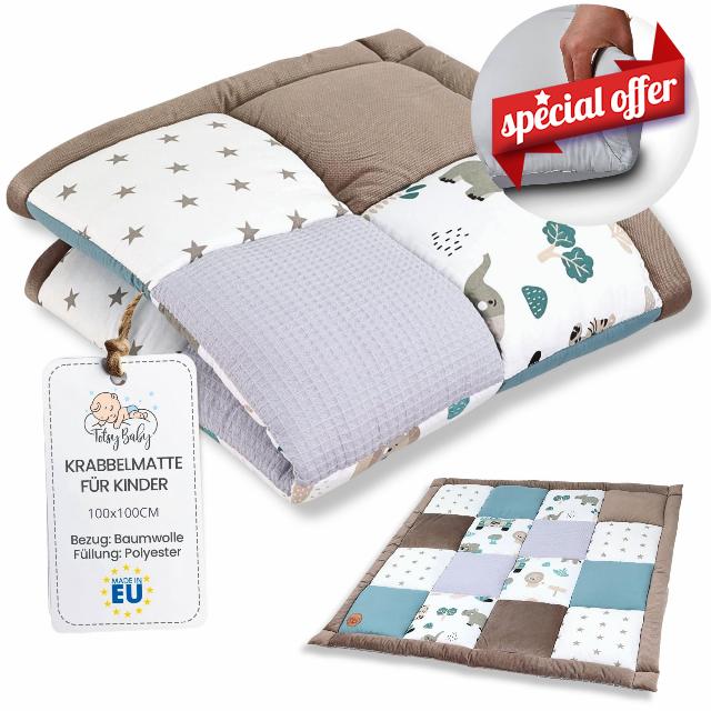 Baby Play mat Crawling Blanket 100x100 cm - Children's Patchwork Blanket Play mat and Floor mat for Babies Thick mat for playpen and Children's Room Oeko-Tex Africa