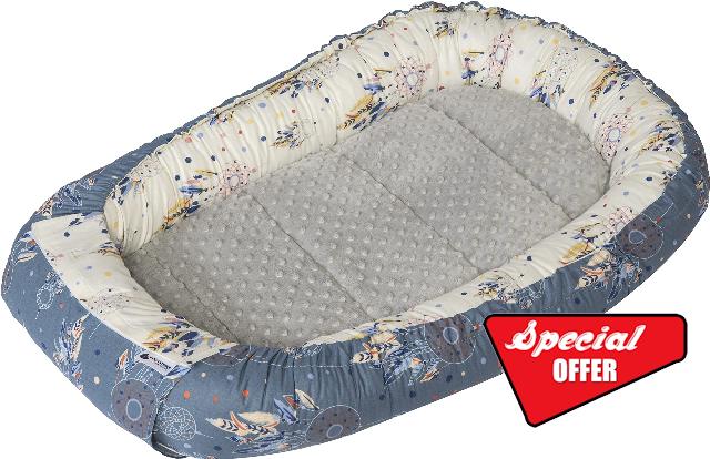 Medi Partners Baby Nest Pod for Newborn Babynest Sleep Bed - 100x60x15 Lounger Essentials 0-12 Months sleeping bilateral Cocoon 100% Cotton (Dreamcatchers with grey Plush)