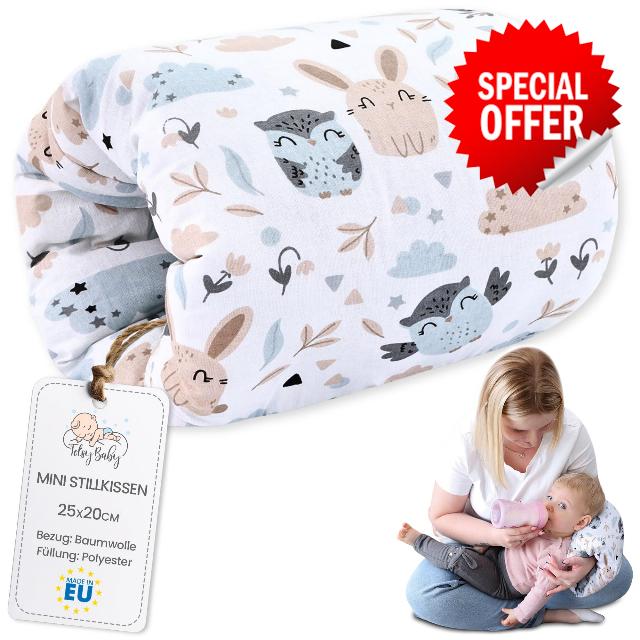 Small nursing pillow Breastfeeding and Nursing Pillow for on the go 20 cm - Nursing arm pillow and positioning pillow Baby arm nursing pillow made of soft cotton Oeko-Tex Owls white