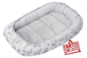 Medi Partners Baby Nest Pod for Newborn Babynest Sleep Bed - 100x60x15 Lounger Essentials 0-12 Months sleeping bilateral Cocoon 100% Cotton (Deer in the leaves with grey Plush)